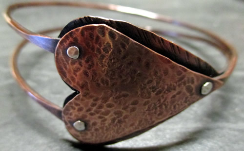 riveted copper heart bangle