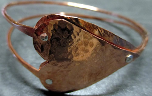 Handmade copper heart bangle