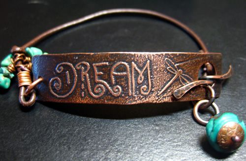 handmade etched copper bracelet