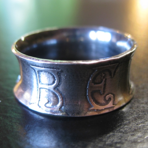 artisan etched silver ring believe