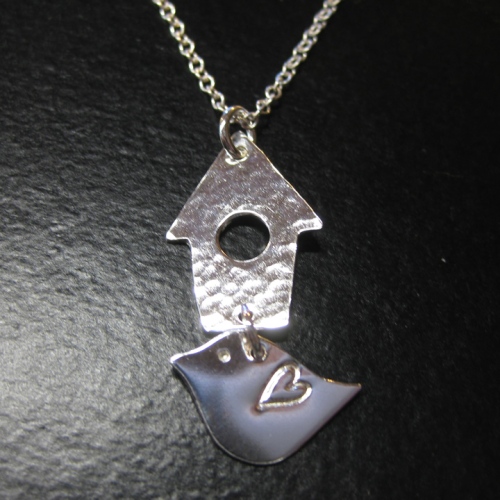 love bird pendant handmade silver birdhouse