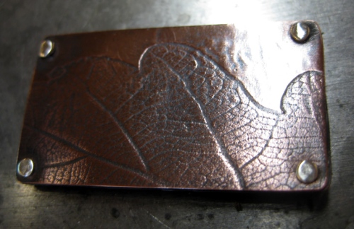handmade copper oak leaf brooch