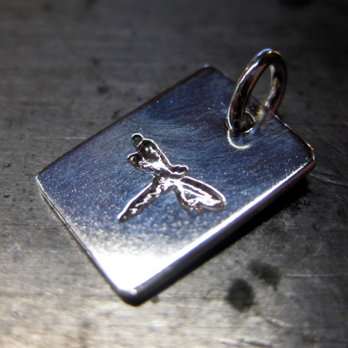 etched dragonfly charm silver handmade