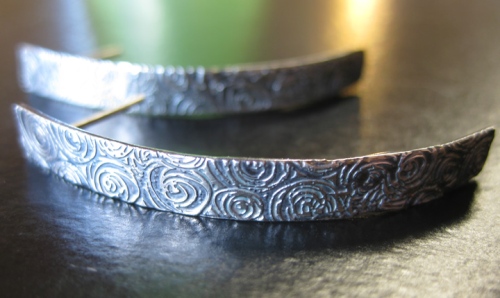 artisan etched silver earrings