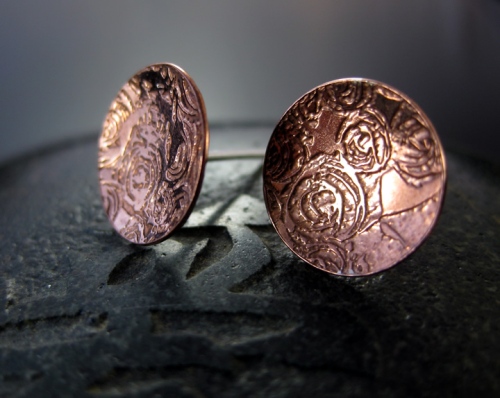 Students work etched copper earrings jewellery making classes