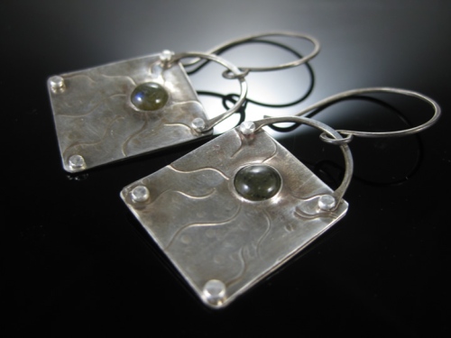 handmade silver riveted labradorite earrings