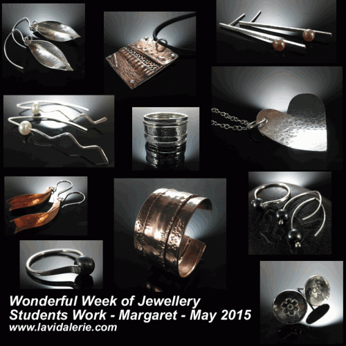 Students work silversmithing riveting and fold forming